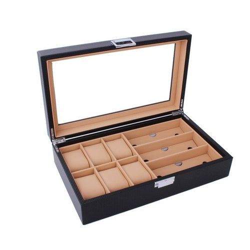 6/8 Grids PU Leather/Carbon Fiber Watch Box, watch winder box