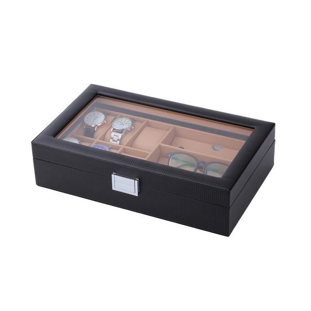 6/8 Grids PU Leather/Carbon Fiber Watch Box, watch winder box