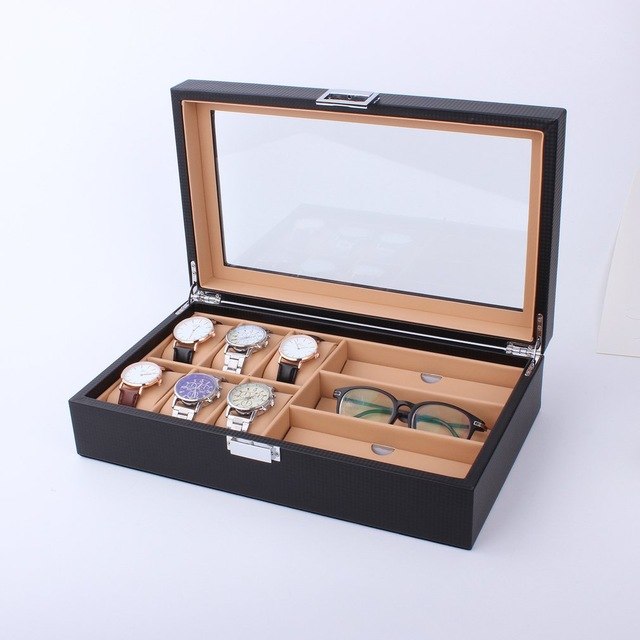 6/8 Grids PU Leather/Carbon Fiber Watch Box, watch winder box