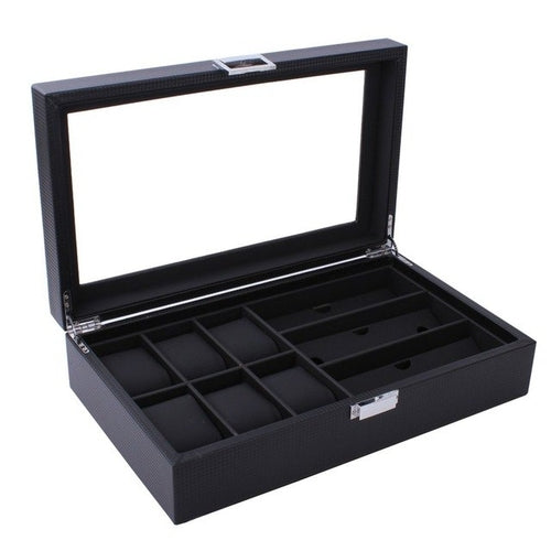 6/8 Grids PU Leather/Carbon Fiber Watch Box, watch winder box