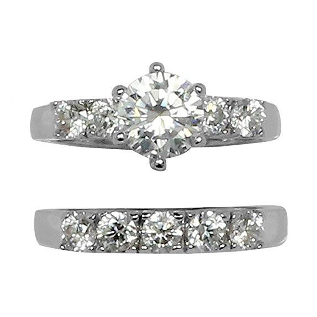 Round 6 Prong Set Wedding Style Accent Stones Ring