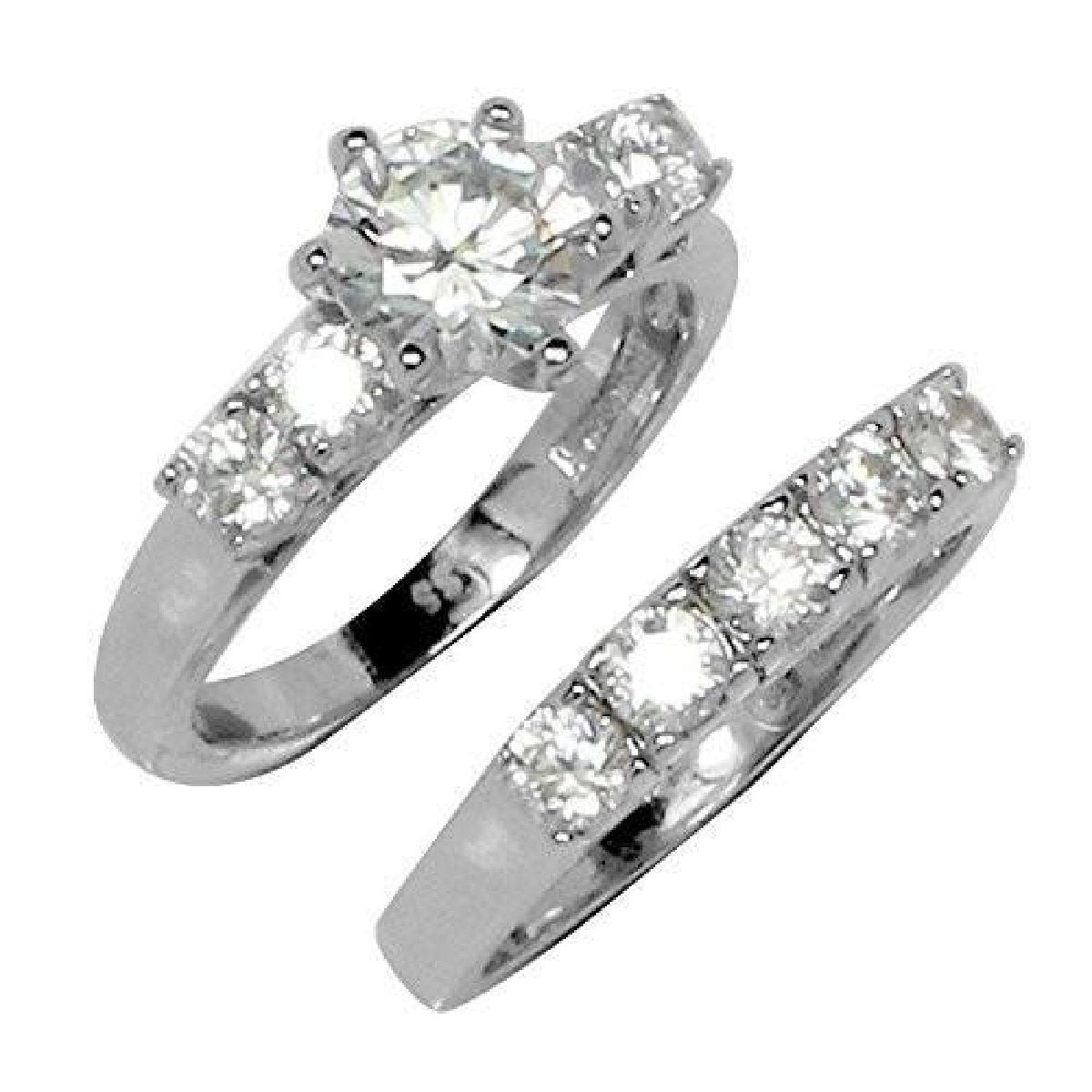 Round 6 Prong Set Wedding Style Accent Stones Ring