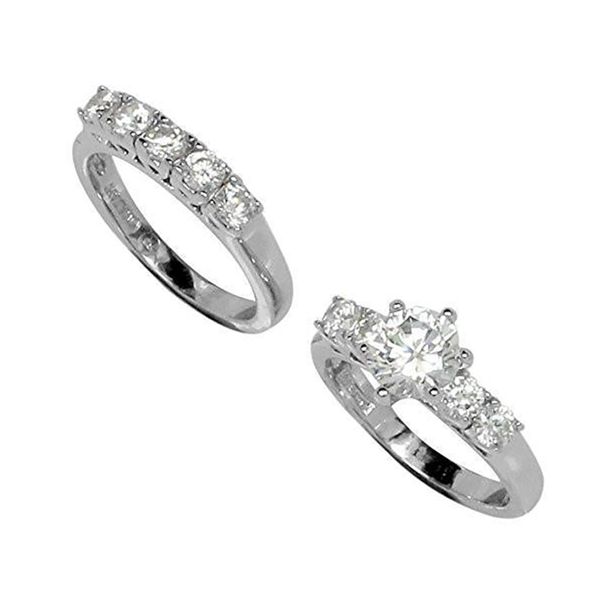 Round 6 Prong Set Wedding Style Accent Stones Ring