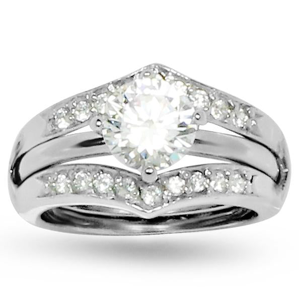 Round Prong Wedding Set Guard 20 Accent Stones Ring