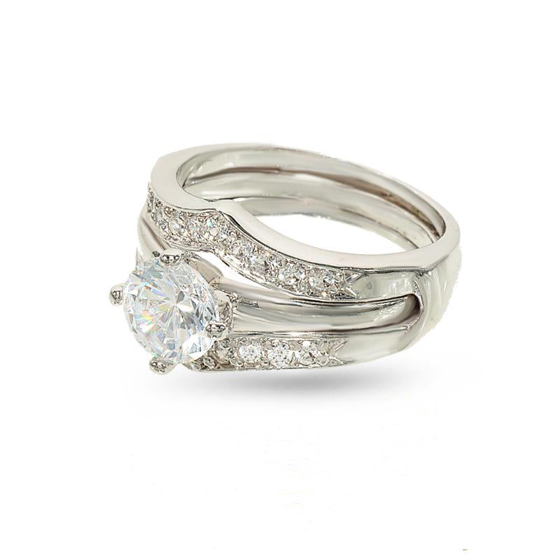 Two Piece Wedding Set Solitaire Two Row Chevron Rings