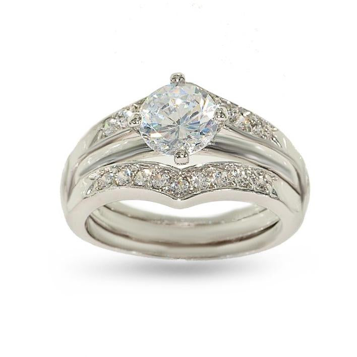 Two Piece Wedding Set Solitaire Two Row Chevron Rings
