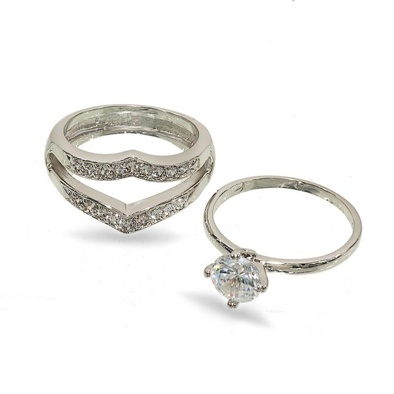 Two Piece Wedding Set Solitaire Two Row Chevron Rings