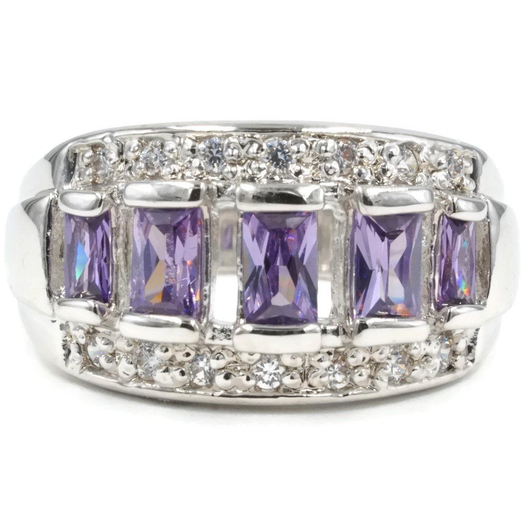 Graduated Emerald Cut Amethyst Stone Ring