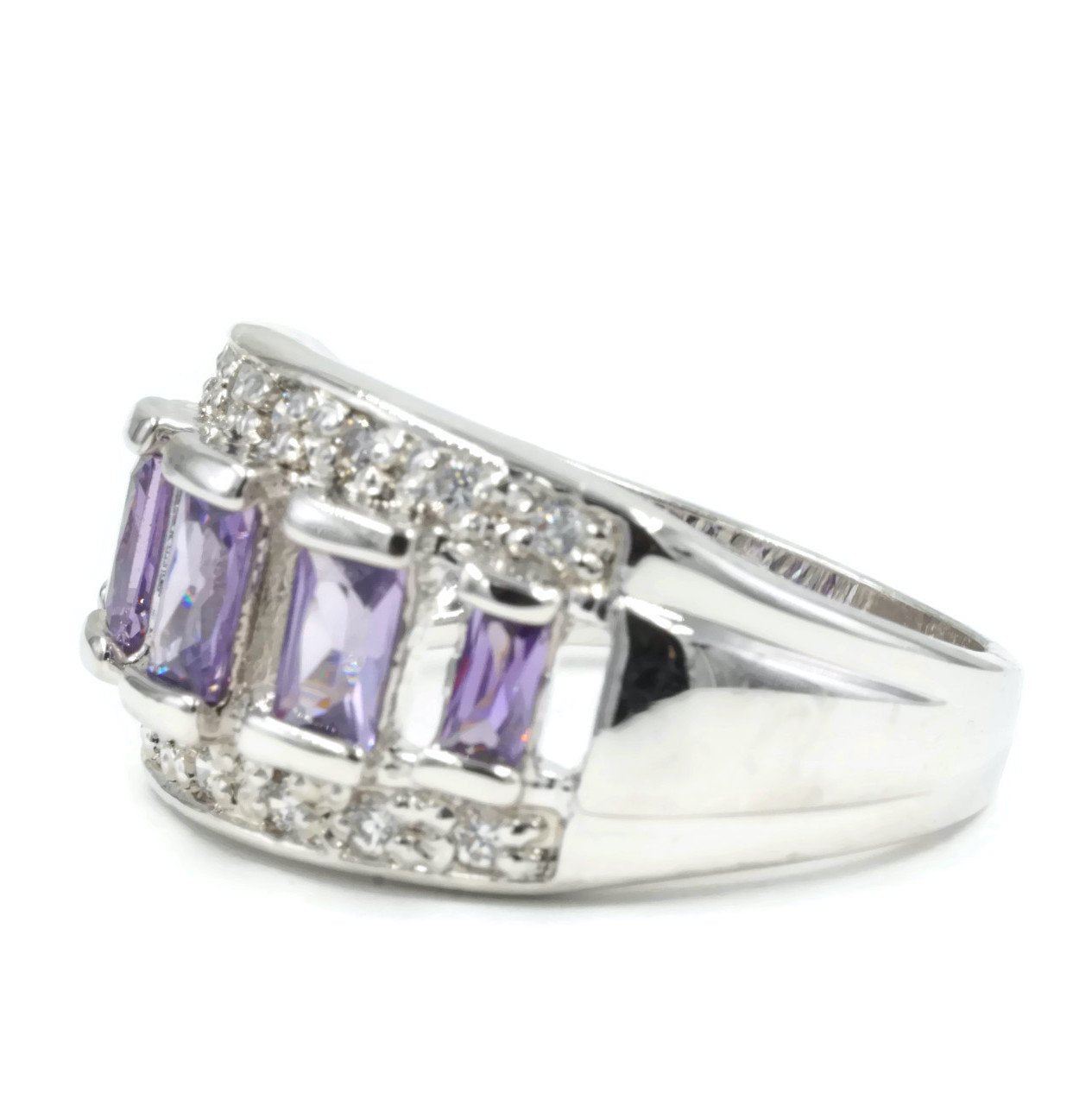 Graduated Emerald Cut Amethyst Stone Ring