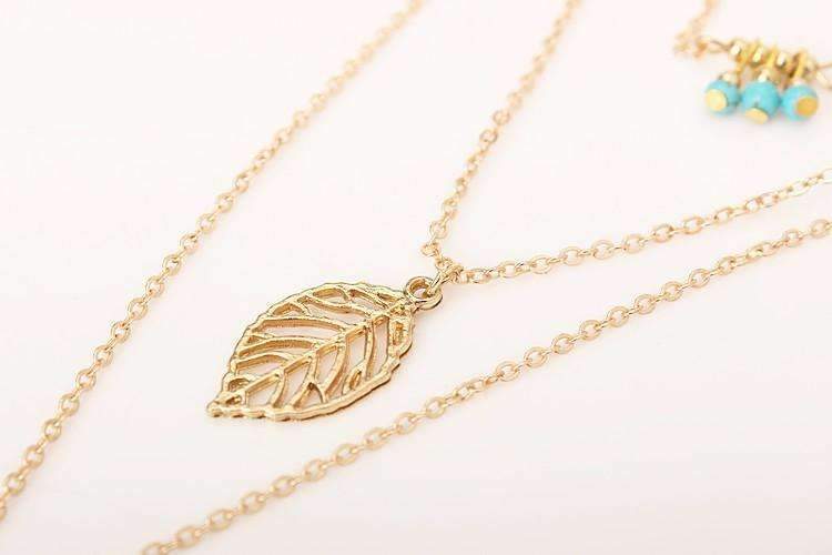 Turquoise Leaf Feather Multi Layer Neckless Vintage