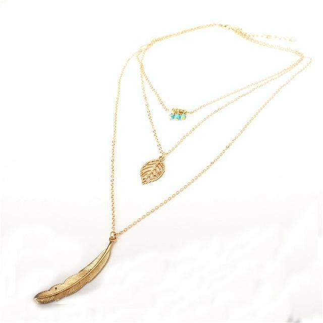 Turquoise Leaf Feather Multi Layer Neckless Vintage