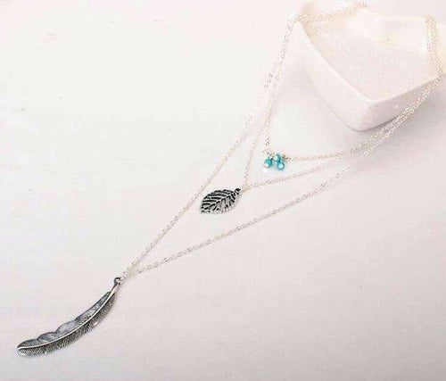 Turquoise Leaf Feather Multi Layer Neckless Vintage