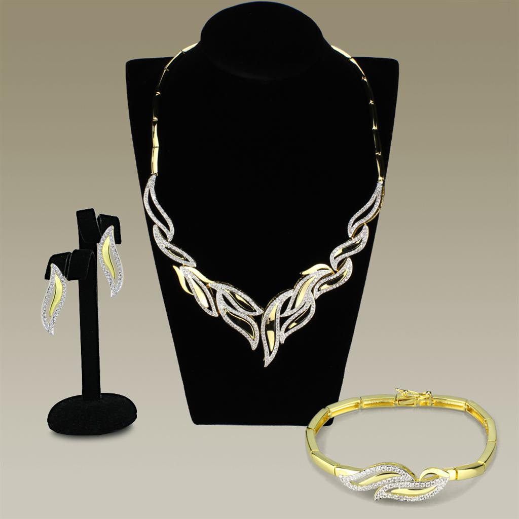 3W941 - Gold+Rhodium Brass Jewelry Sets, wedding sets, diamond necklace set