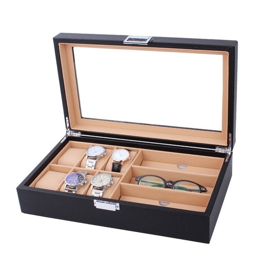 6/8 Grids PU Leather/Carbon Fiber Watch Box, watch winder box