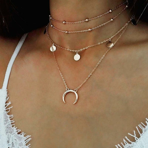 Crescent Horn Moon Layered Necklace chain