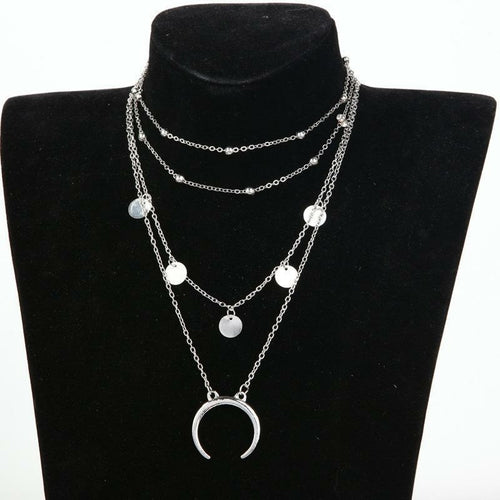 Crescent Horn Moon Layered Necklace chain