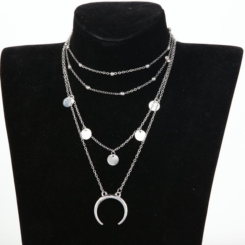 Crescent Horn Moon Layered Necklace chain
